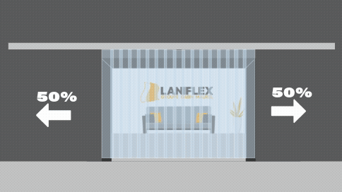 Cortina de lamas PVC corredera apertura central doble hoja